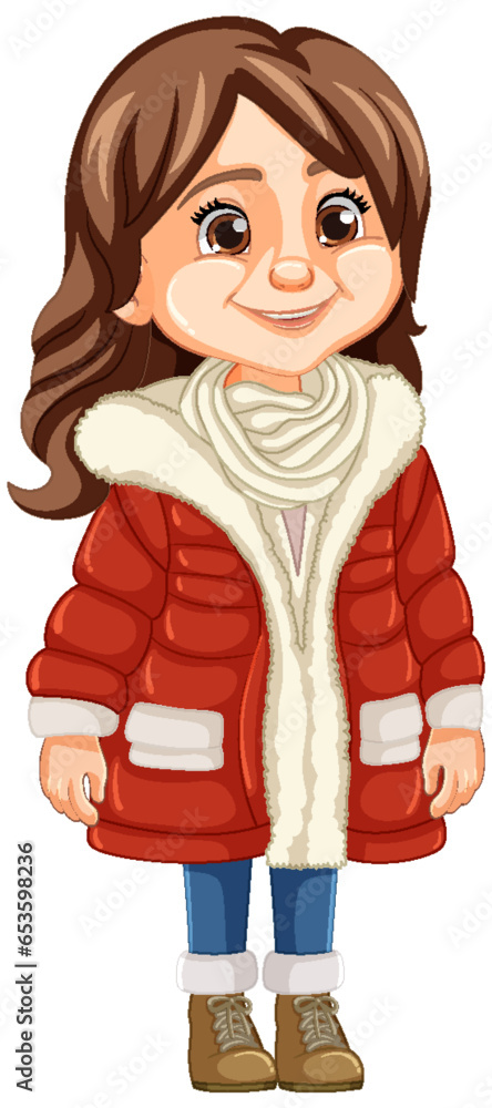 Winter Outfit: Middle-Age Woman in Beanie Hat and Parka Fur Jacket