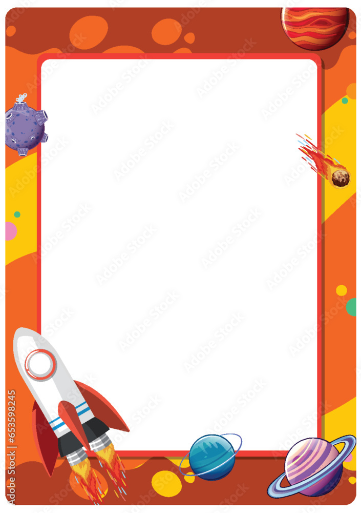 Outer Space Adventure: Planets and Rocket Border Frame