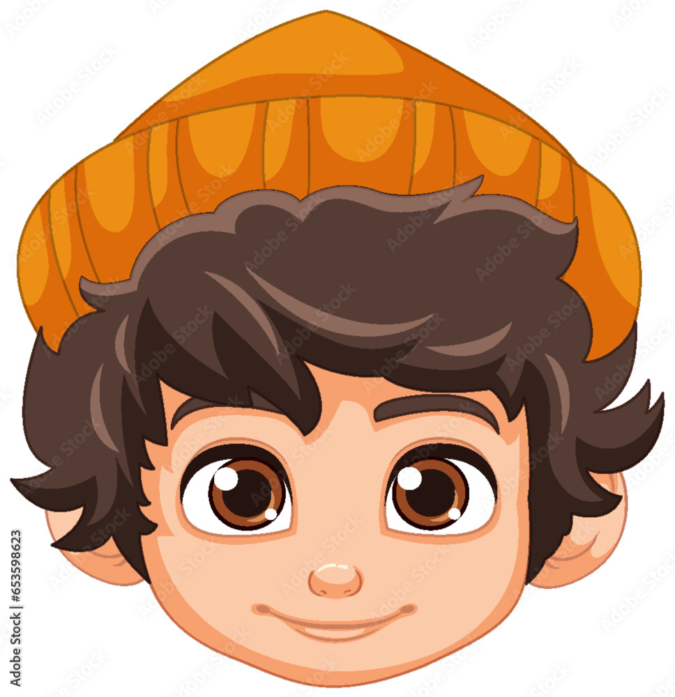 Boy with Beanie Hat: Natural Expression Illustration