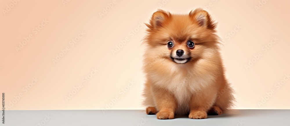 Puppy of the Pomeranian Spitz breed in a full length portrait