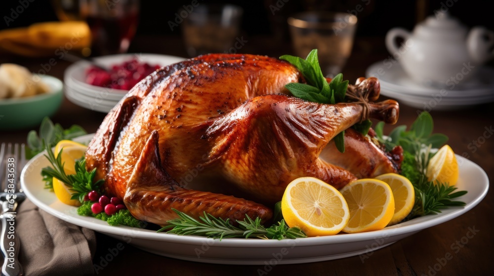 Close-up of golden-brown roasted turkey