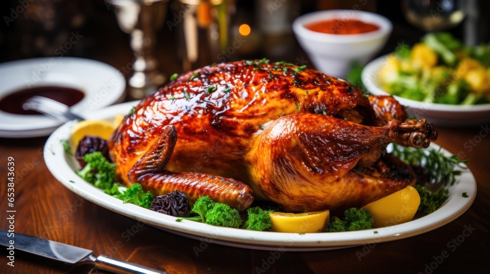 Close-up of golden-brown roasted turkey