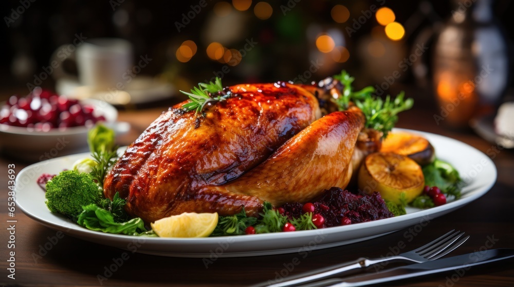 Close-up of golden-brown roasted turkey