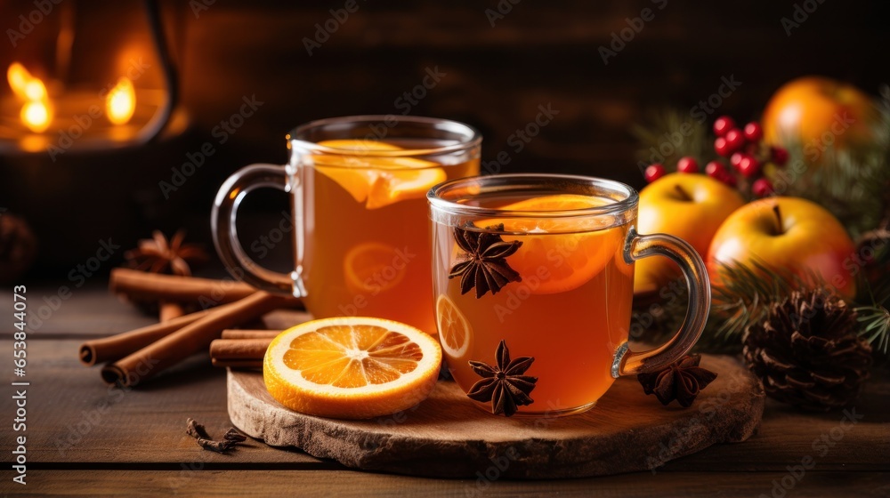 Warm apple cider served in cozy mugs