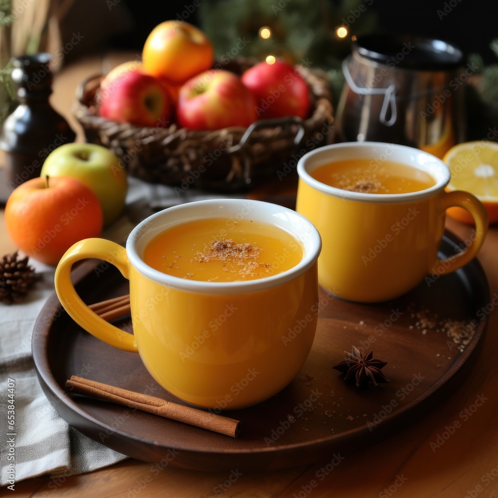 Warm apple cider served in cozy mugs