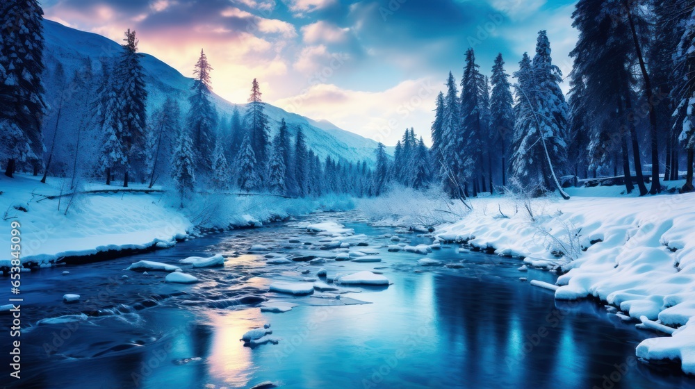 Aurora borealis over snow-covered landscape