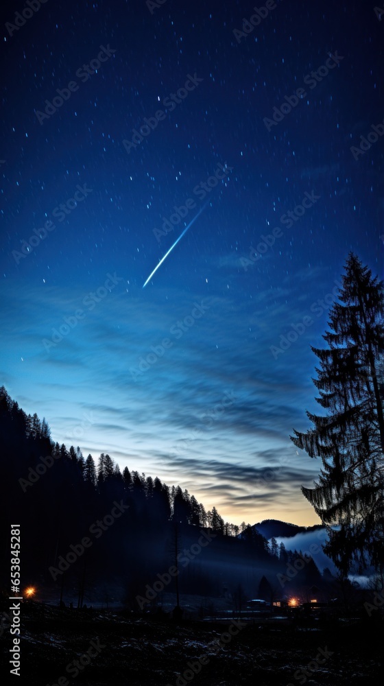 Comet streaking through the night sky