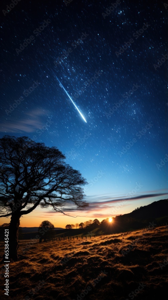 Comet streaking through the night sky