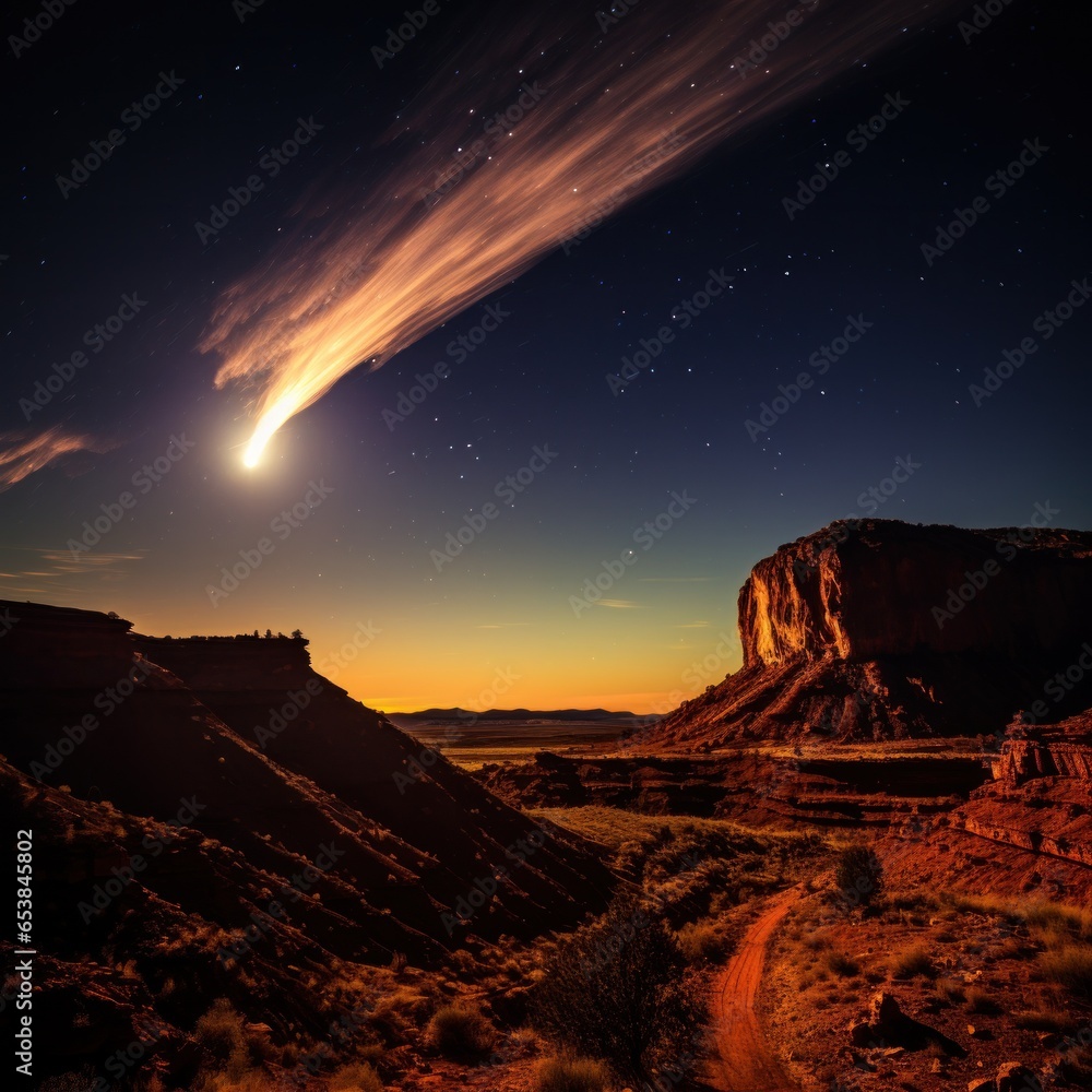 Comet streaking through the night sky