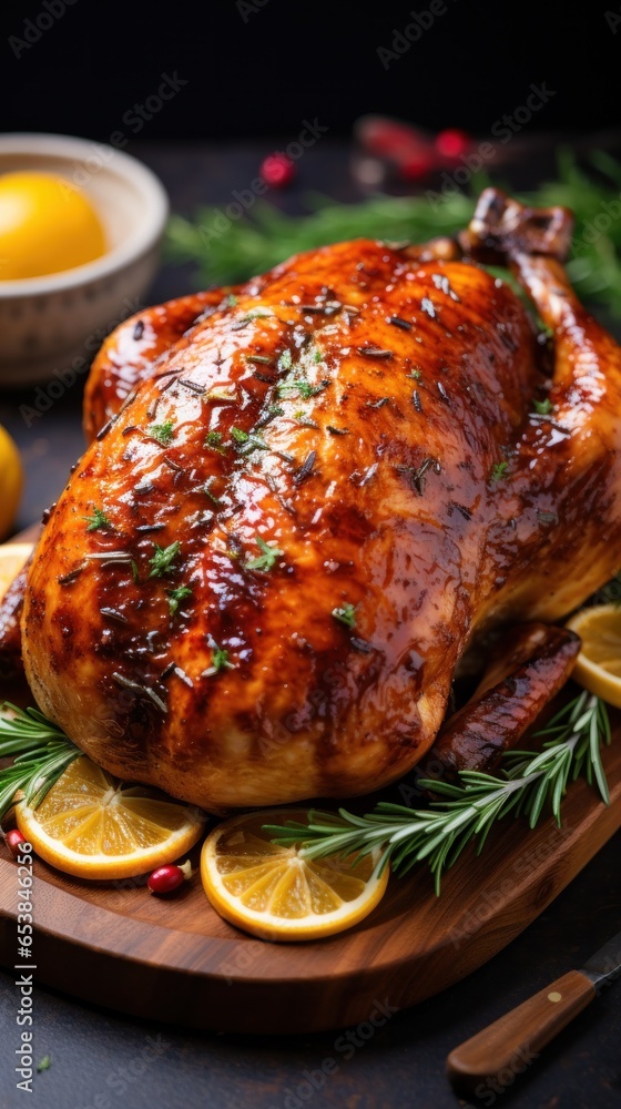 Close-up of golden-brown roasted turkey