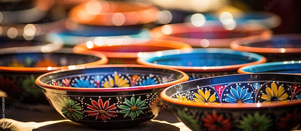 Handcrafted bowls from Fez Morocco painted and sold at a local market