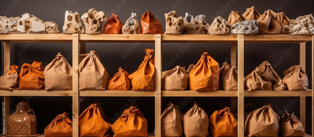 Ceramic crafts stored on shelves until fired in kiln