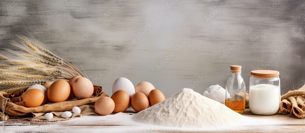 Preparing baking ingredients at a stone table