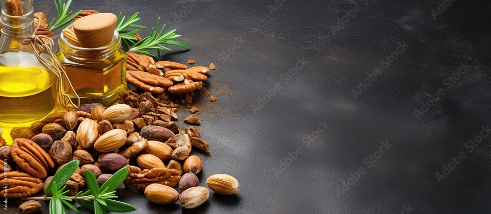 Healthy food sources rich in omega 3 and unsaturated fats such as almonds pecans hazelnuts walnuts and olive oil are considered superfoods due to their high content of vitamin E and dietary 