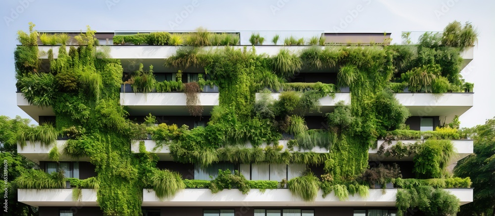 Eco friendly plants on building s green facade