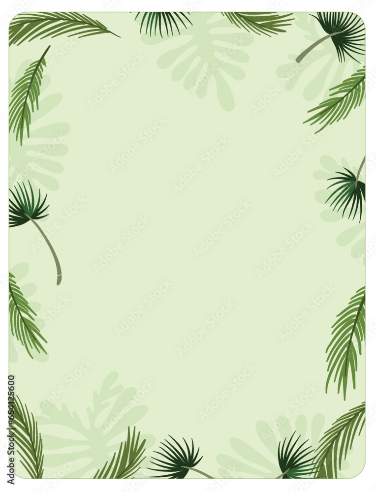 Green Tropical Palm Leaves A-Frame Border Template