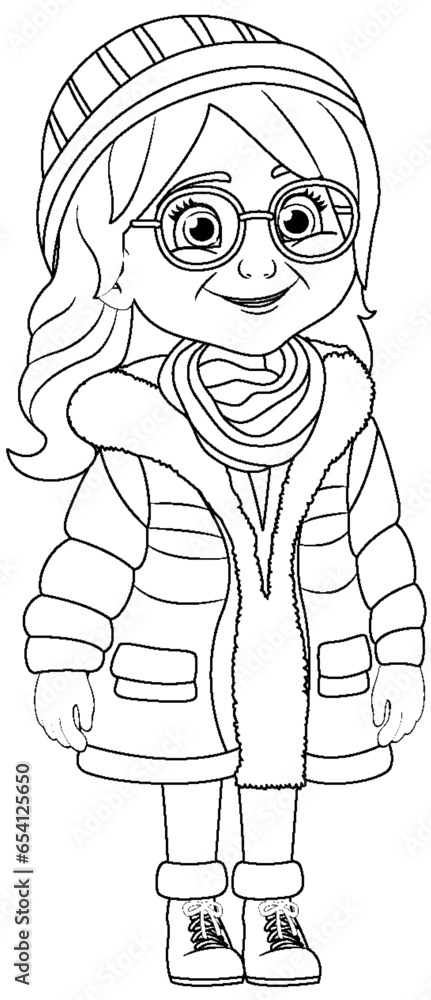 Winter Outfit: Woman in Glasses, Beanie Hat, and Parka Fur Coat