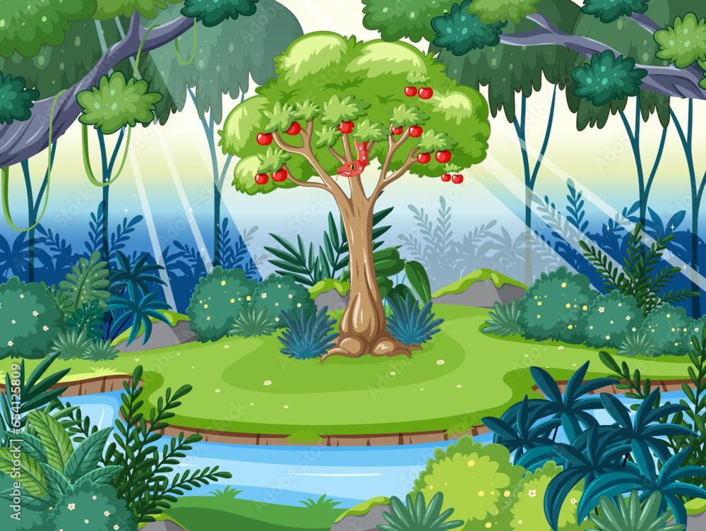 Enchanting Jungle with Apple Tree and Snake