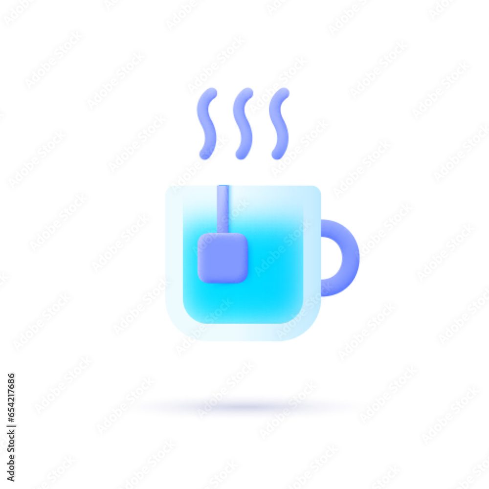 Cartoon template with tea 3d icon on white background. Vector illustration