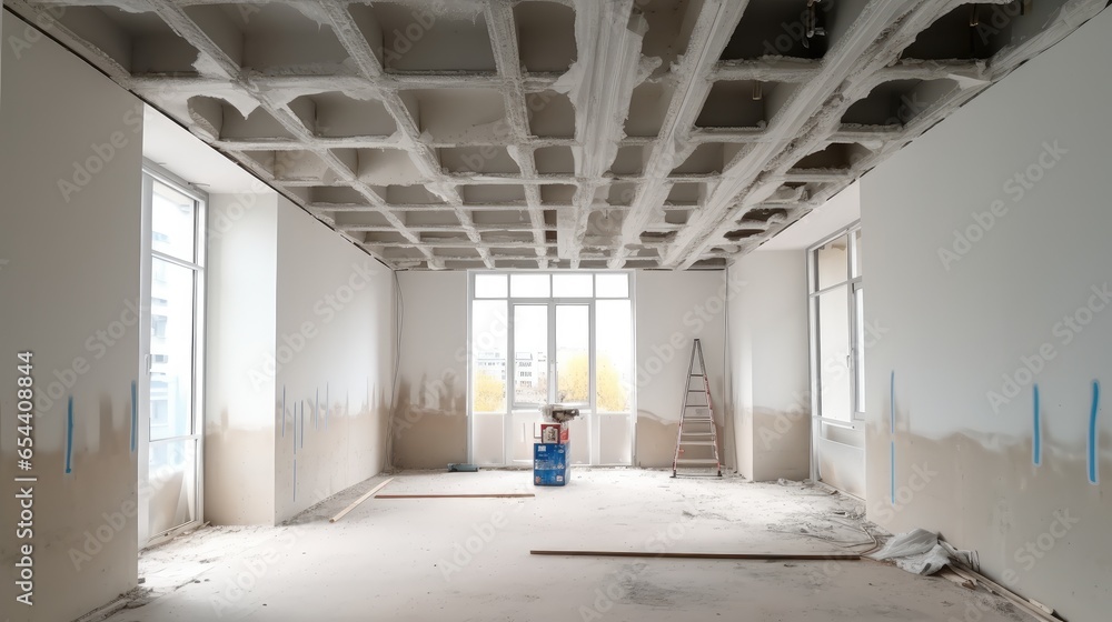 Walls from gypsum plasterboard or drywall at home under construction.