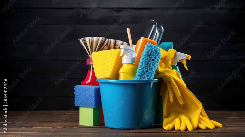 Bucket with suds and cleaning tools