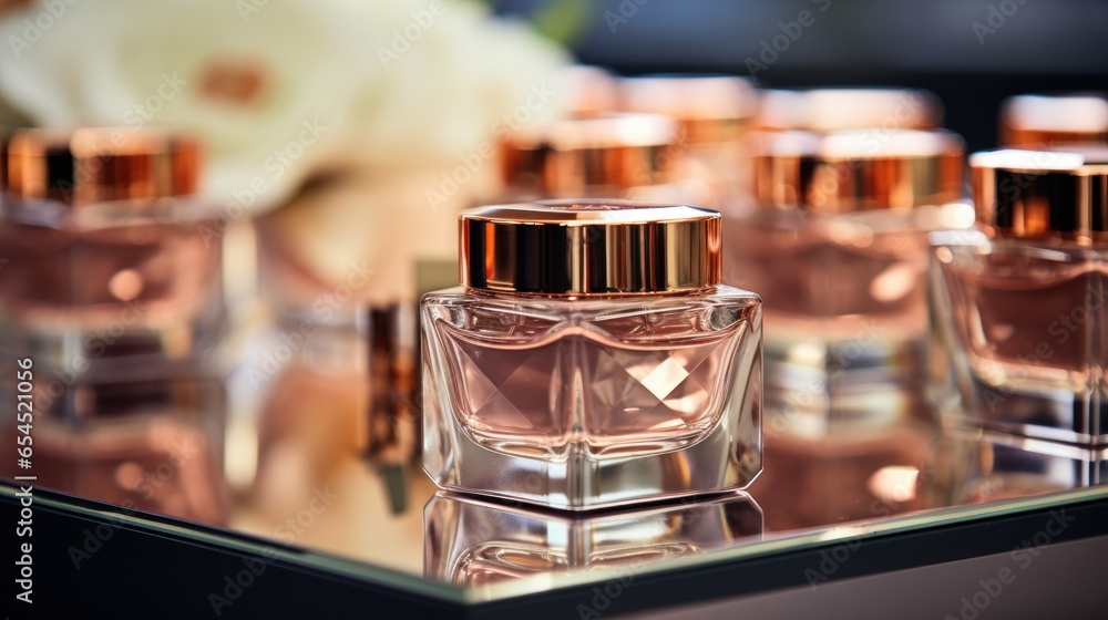 Rose gold cosmetic bottles and jars - Luxury beauty products