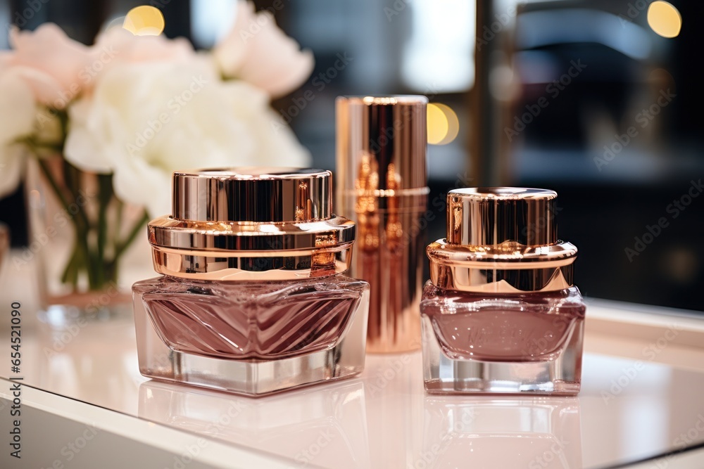 Rose gold cosmetic bottles and jars - Luxury beauty products