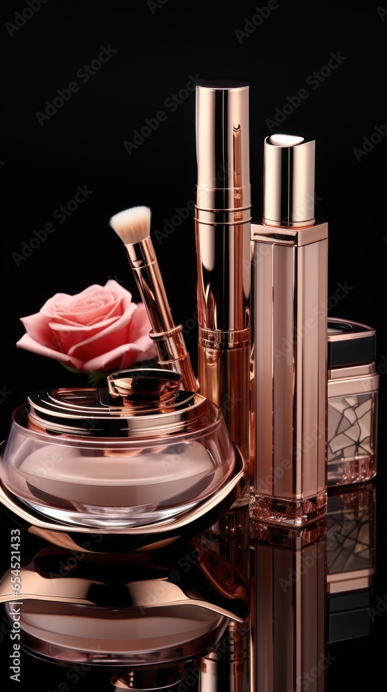 Rose gold cosmetic bottles and jars - Luxury beauty products