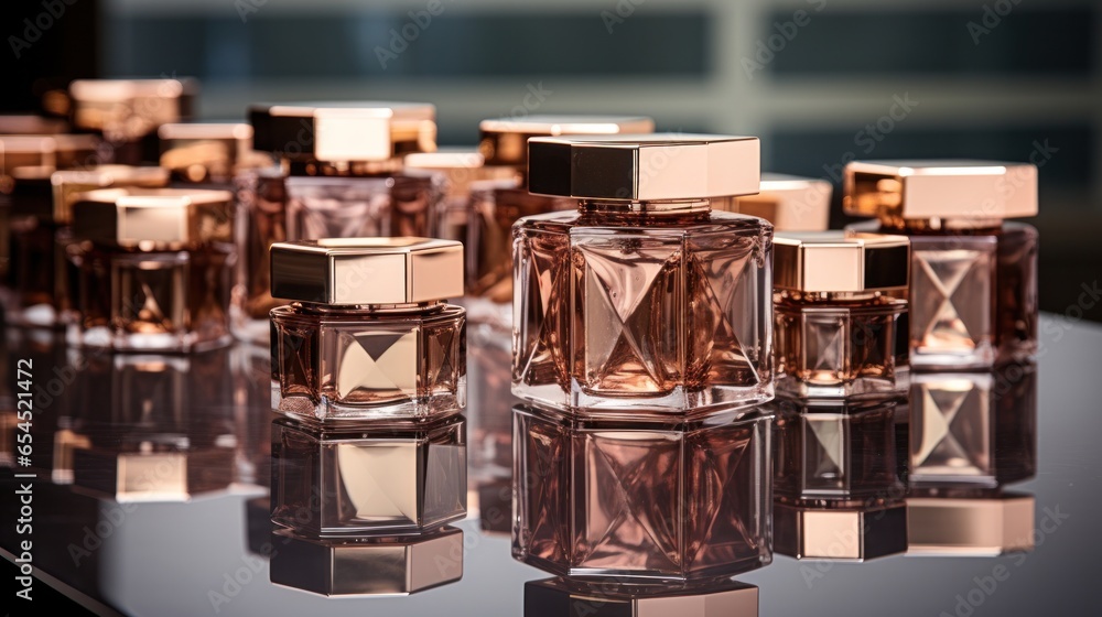 Rose gold cosmetic bottles and jars - Luxury beauty products