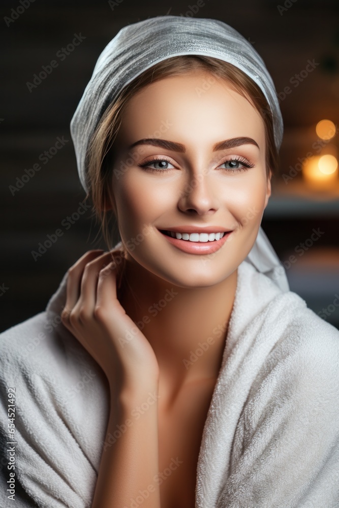 Woman with hair wrapped in towel - Hair care routine