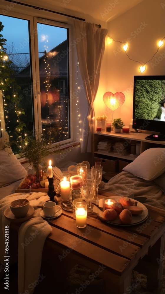 Movie night at home. cozy, intimate, casual, comfortable, romantic