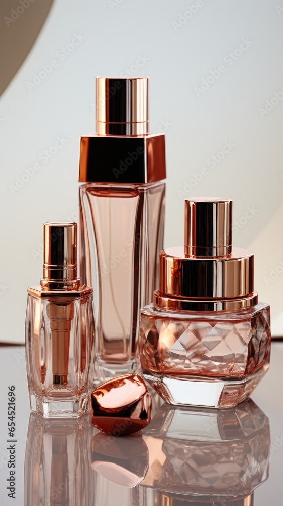 Rose gold cosmetic bottles and jars - Luxury beauty products