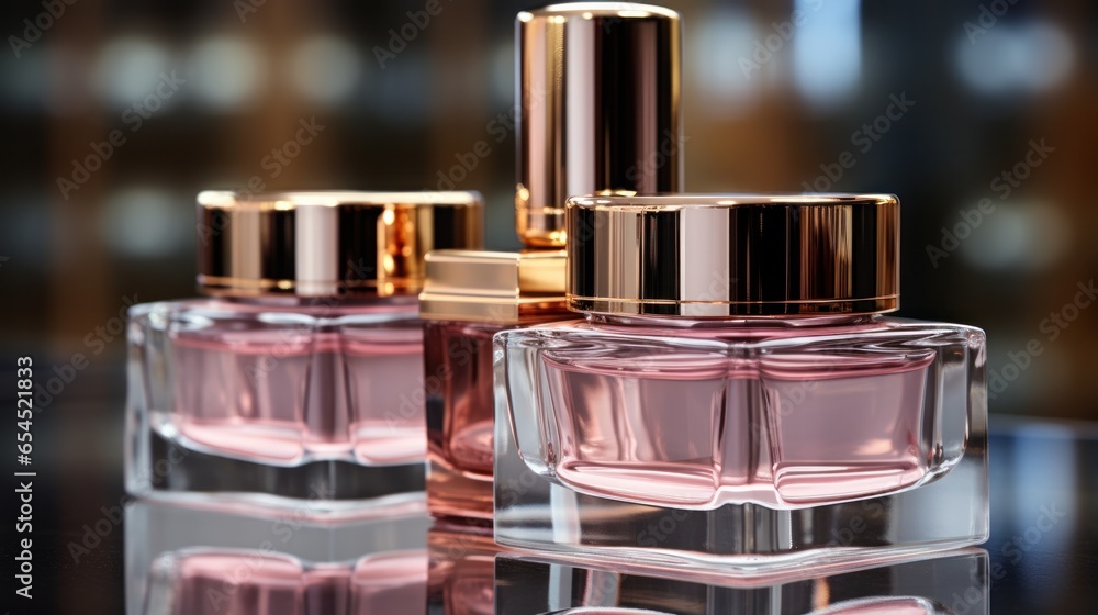 Rose gold cosmetic bottles and jars - Luxury beauty products