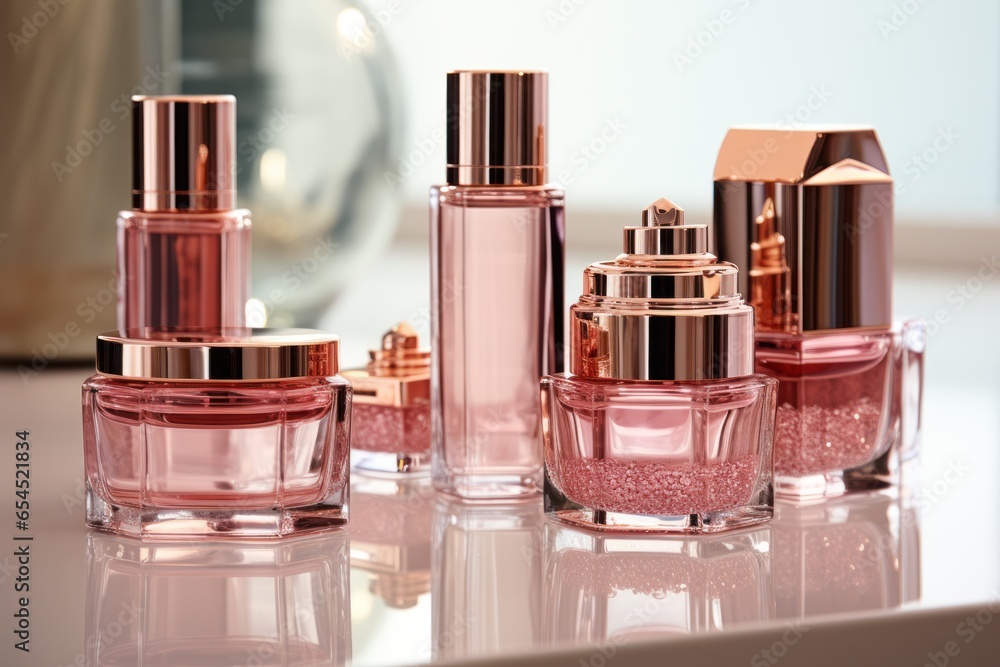 Rose gold cosmetic bottles and jars - Luxury beauty products