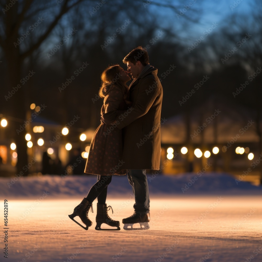 Ice skating. playful, romantic, exhilarating, fun, wintery