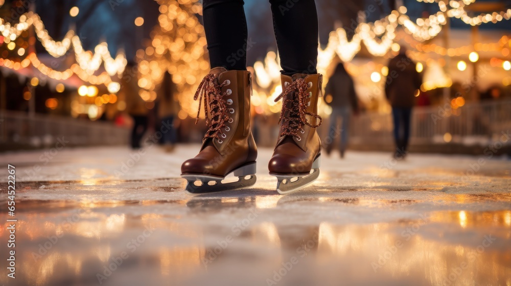 Ice skating. playful, romantic, exhilarating, fun, wintery