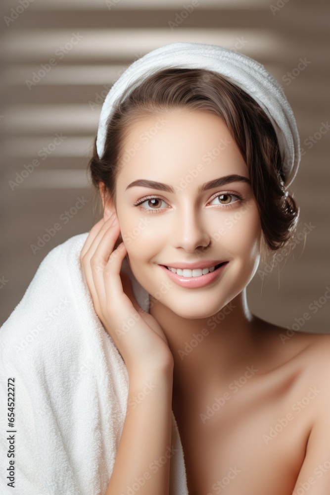 Woman with hair wrapped in towel - Hair care routine