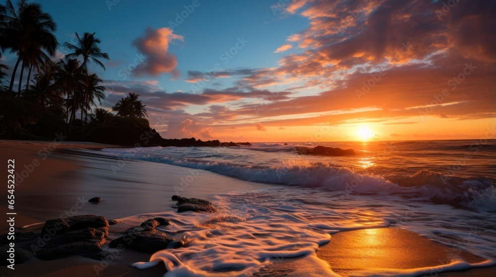 Sunset beach. serene, breathtaking, romantic, dreamy, peaceful