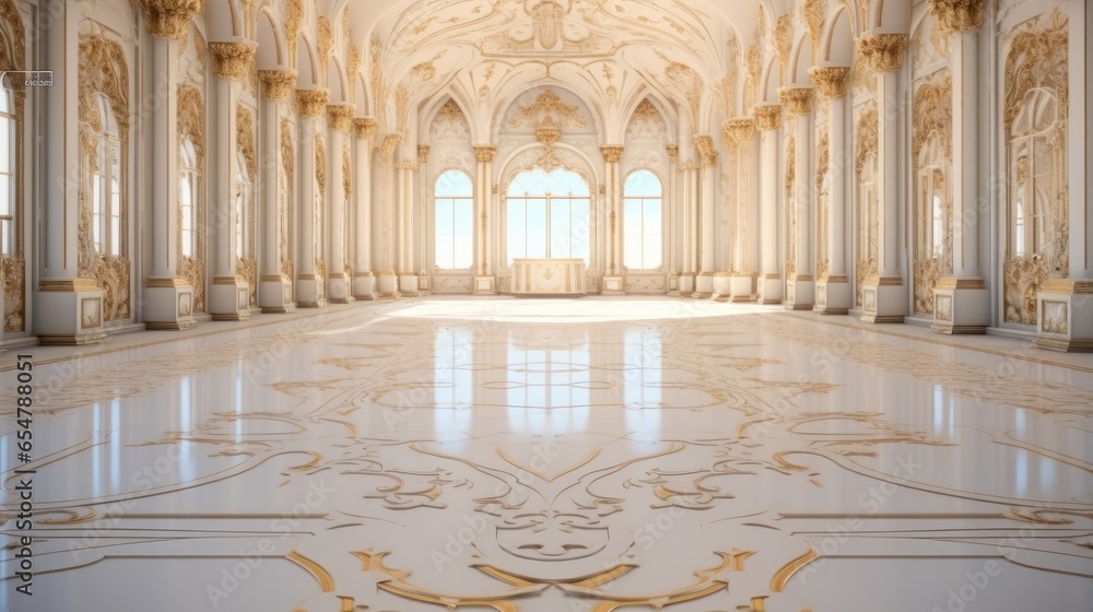 Interior of castle, Beautiful Royal palace white and gold marble, Luxury.