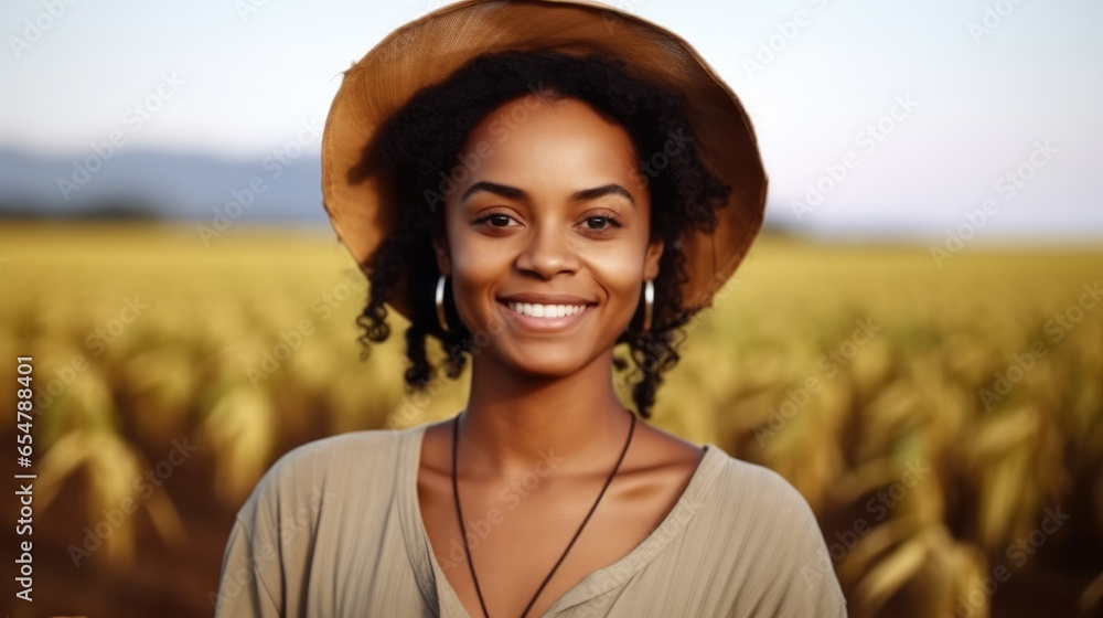 African female farmer standing at farm and agriculture.