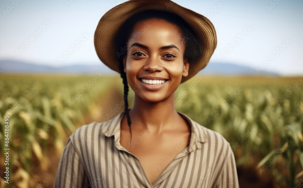 African female farmer standing at farm and agriculture.