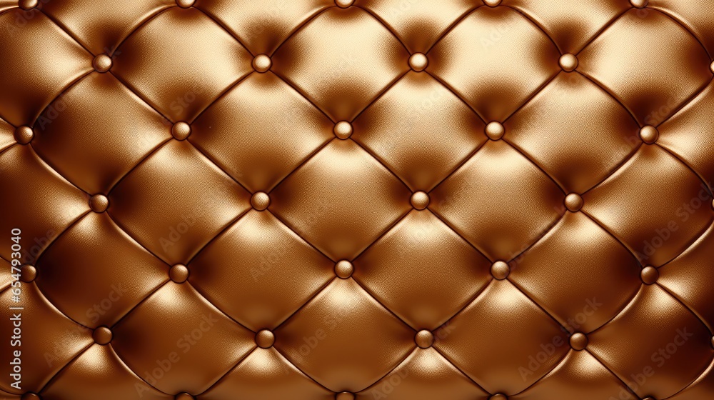 Luxury background, Gold leather upholstery, Brown leather texture with buttons for pattern and background.