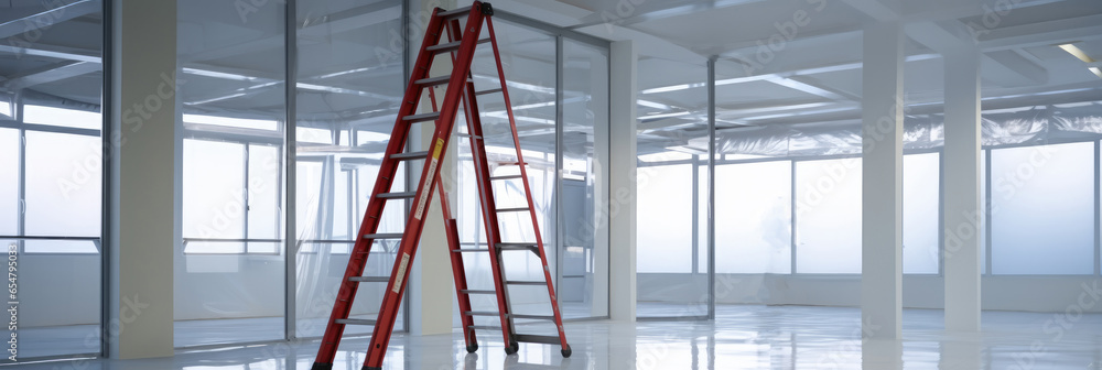 High ladder standing in center of office are under renovate.