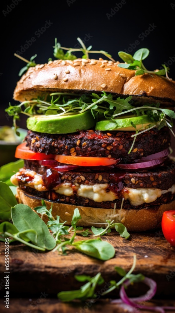 Plant-based burger. juicy meaty and guilt-free