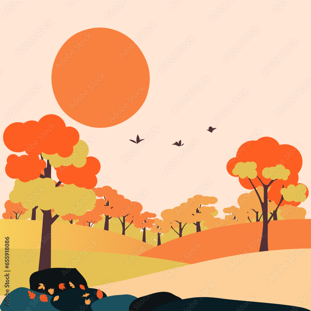 Autumn landscape background. Flat Vector illustration.