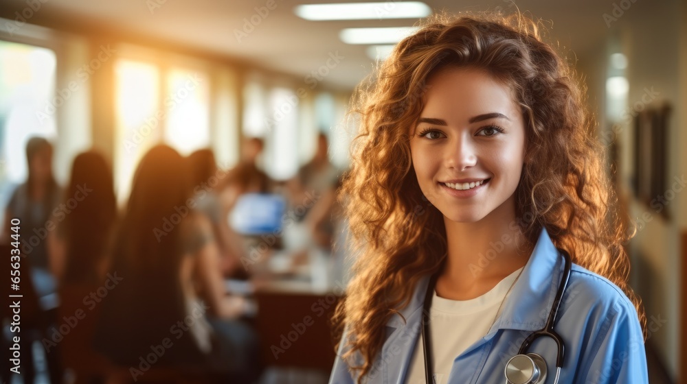 Portrait of a proud female dental hygienist student in college, smiling confidently as she represents her future occupation.