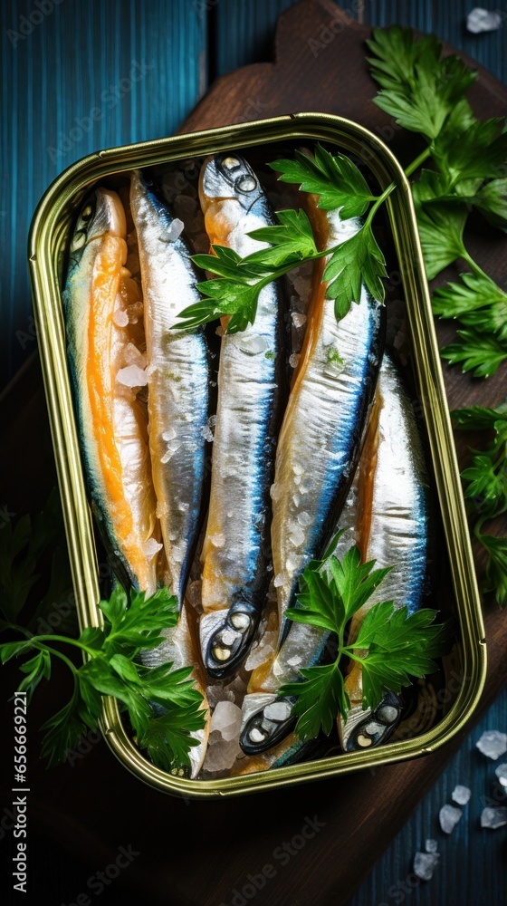 Sardines. Small, oily fish with a strong taste