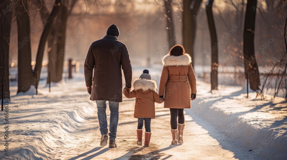 Family bonding over winter activities in the park