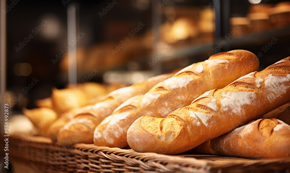 Fresh organic bread, flour products on the shelf in the supermarketa, Variety Shopping  in a supermarket, healthy consumerism food concept.