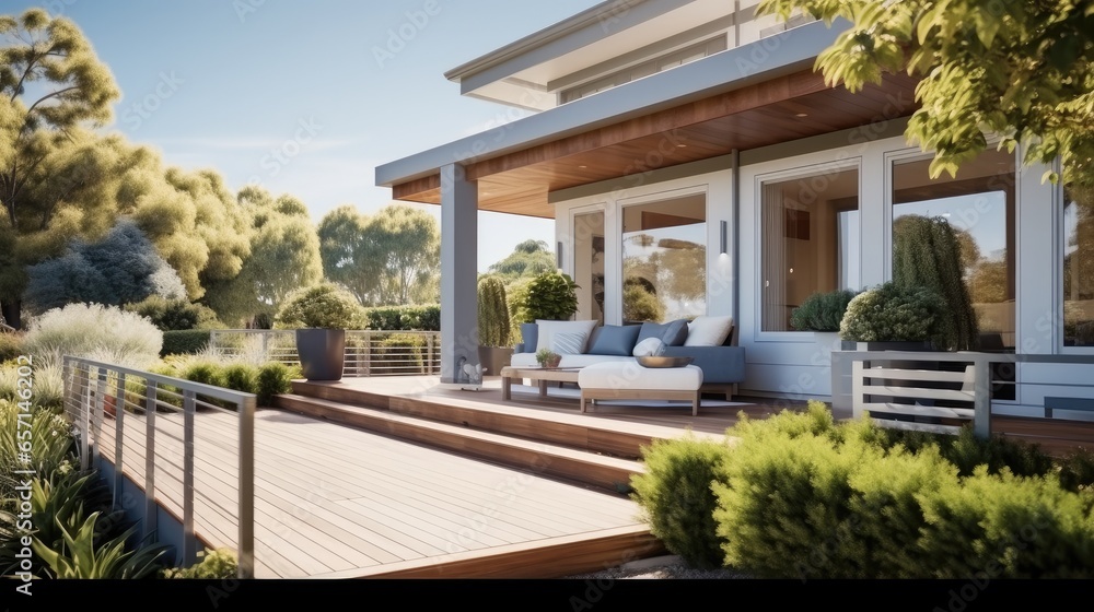 Outdoor balcony and verandah at modern bright home.